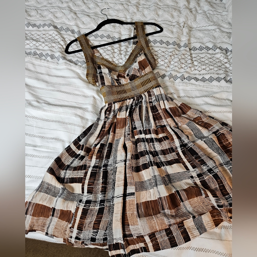 Plenty by Tracy Reese Brown and Cream Checkered Midi Dress
